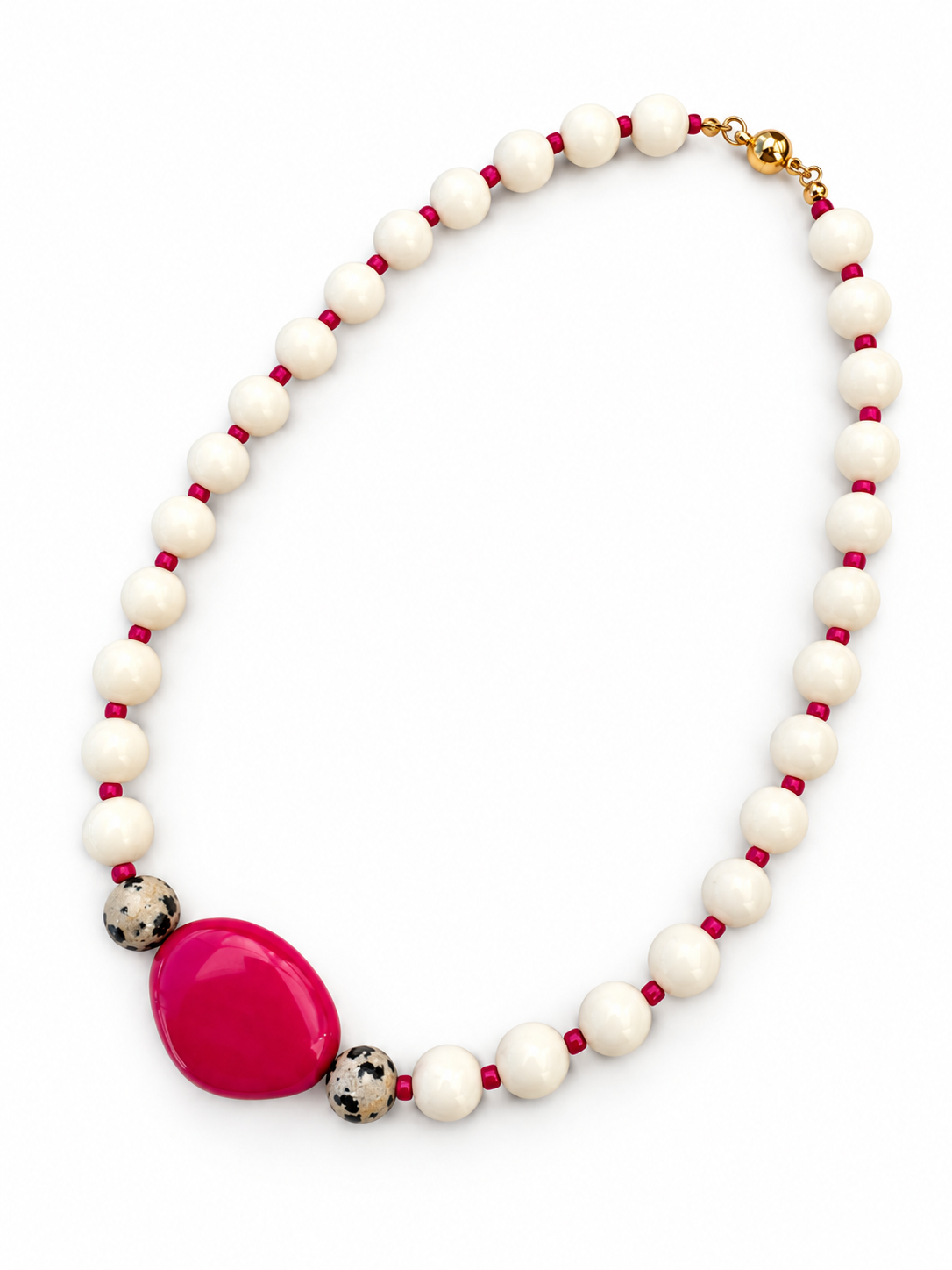 Collier PEPITA crème & fushia