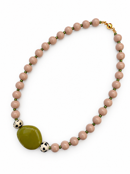 Collier PEPITA beige & vert