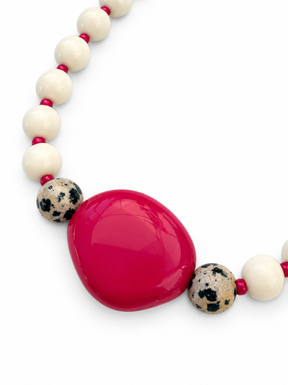Collier PEPITA crème & fushia